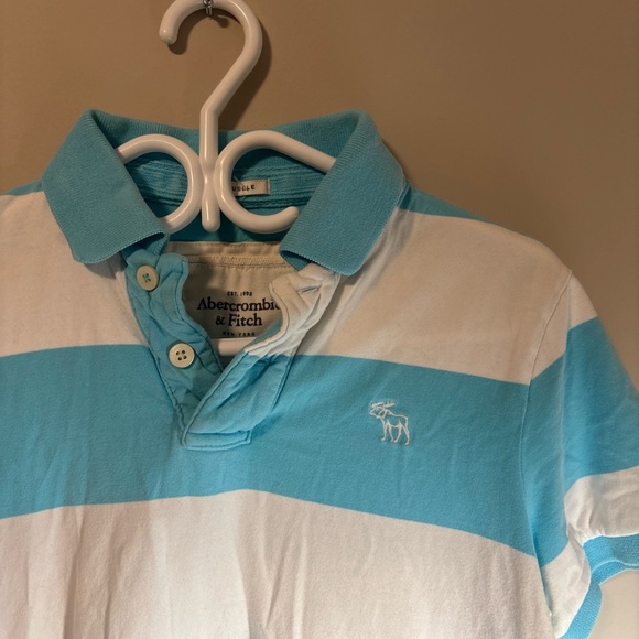 Abercrombie & Fitch Aqua and White Striped Polo - Picture 2 of 8